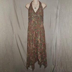 Temptation Halter Maxi‎ Dress Floral Sequin Beaded Boho